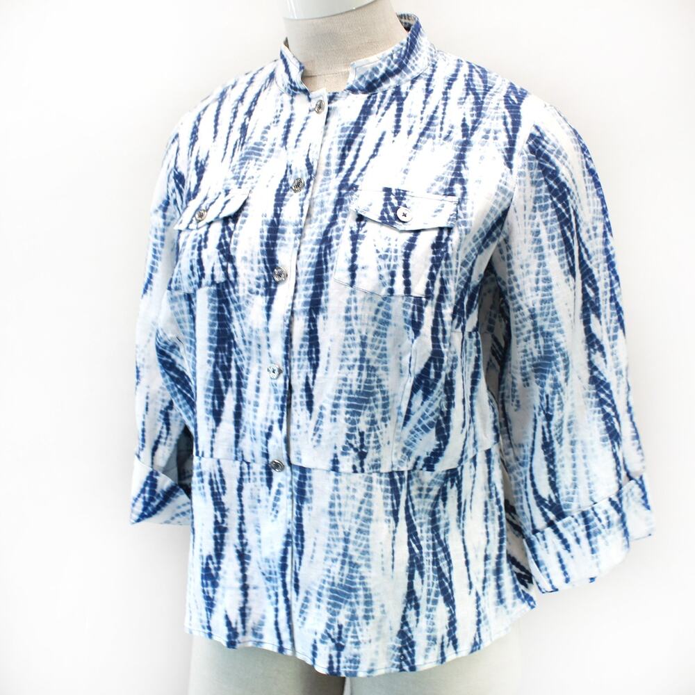 Jones New York Signature Plus Tie-Dye Top Shirt Blouse Button Collared Pocket 2X